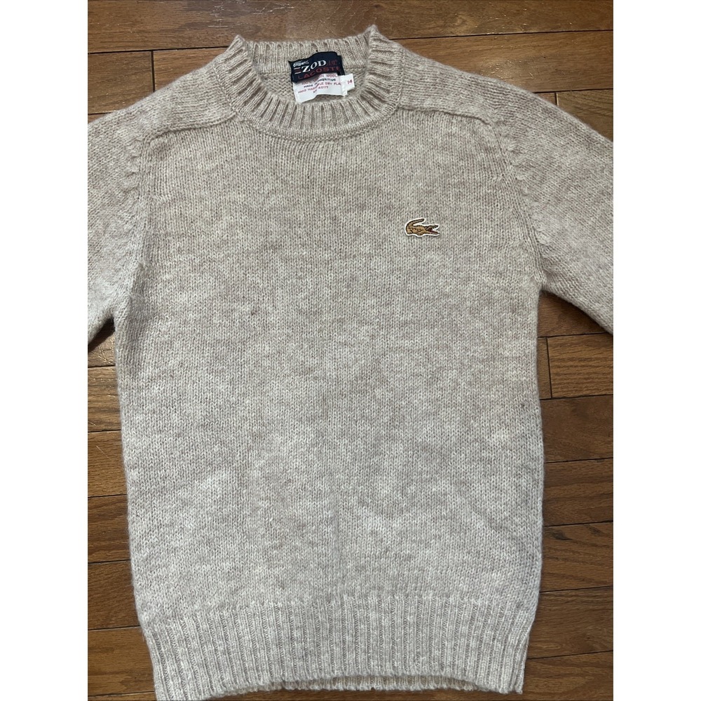 Vintage Lacoste Izod Wool Sweater Youth L Beige Croc Logo Crewneck